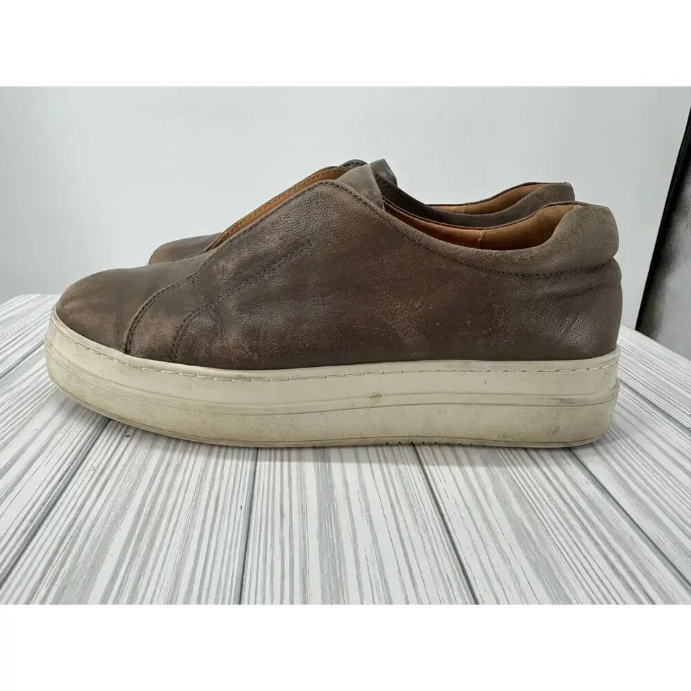 J/Slides Starr Women's Sz 8.5 Brown Leather Wedge Slip-On Sneakers Comfort Shoes
